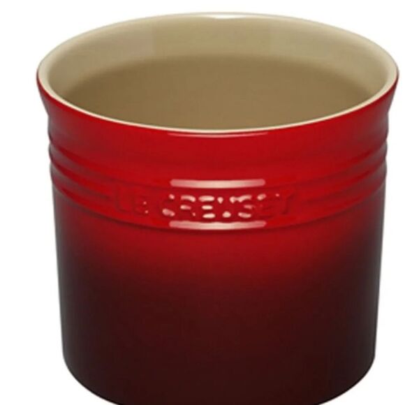 Le Creuset Stoneware Large 2 3/8 Quart Utensil Crock- Cerise - Picture 2 of 5